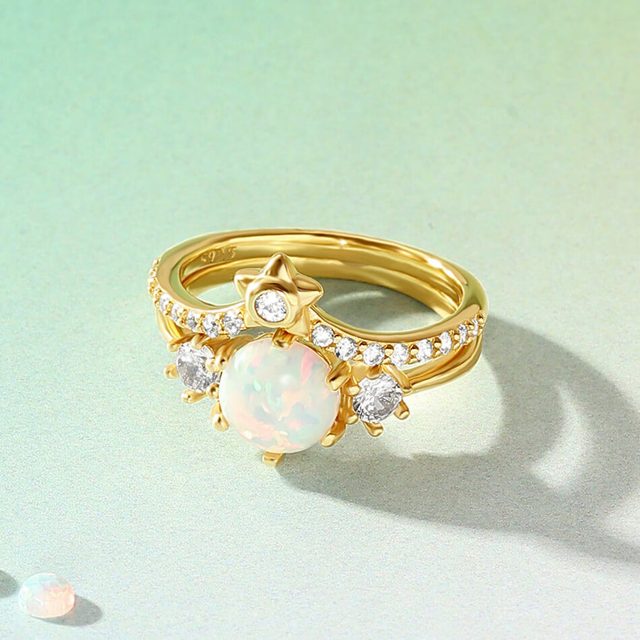 VFJ0329 Gold Big Round Opal Wedding Ring