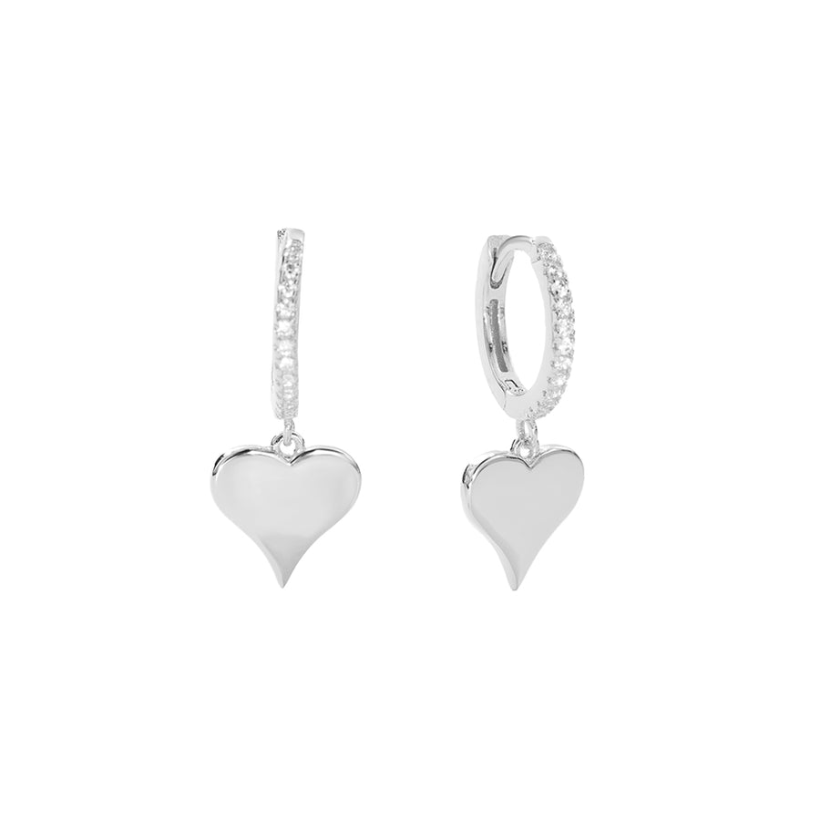 FE2873 925 Sterling Silver Polished Heart Dangle Hoop Eaarings