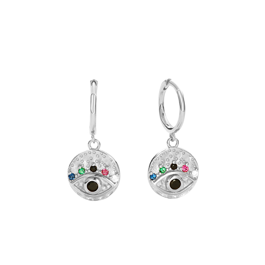 FE2912 925 Sterling Silver Colorful CZ Eye Coin Dangle Earring