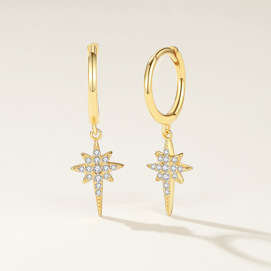 FE2159 925 Sterling Silver Starburst Eight-Pointed Star Dangle Earrings