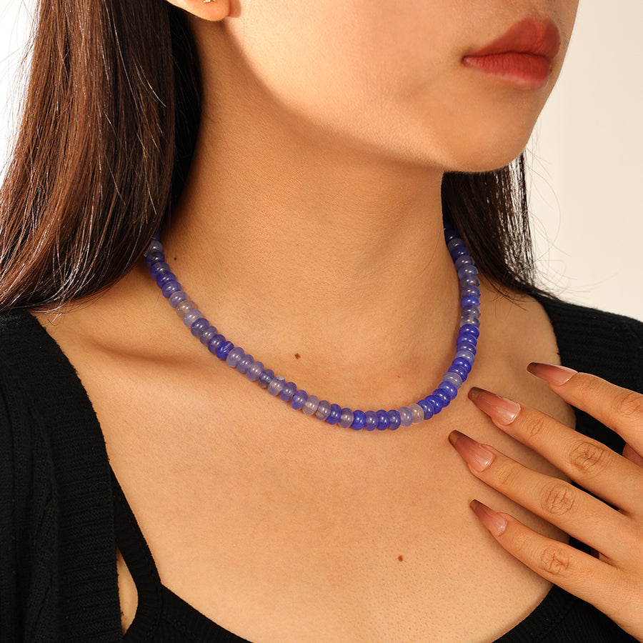 PN0188 925 Silver Purple Jade Charm Bead Necklaces