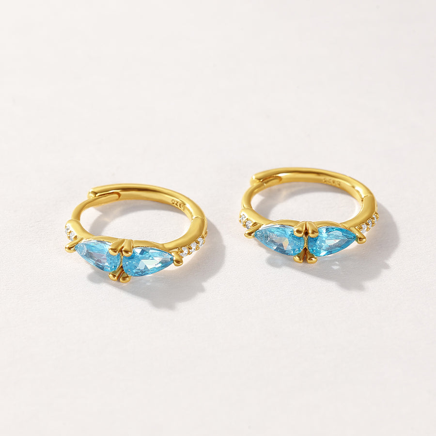 VFE0497 Double Pear Cut Blue CZ Hoop Earrings