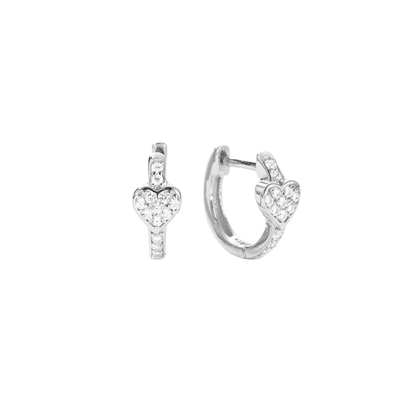FE2875 925 Sterling Silver CZ Pave Heart Hoop Earrings
