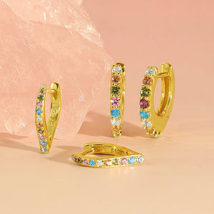 VFE0436 Multicolor  Rainbow CZ Stone Hoop Earrings