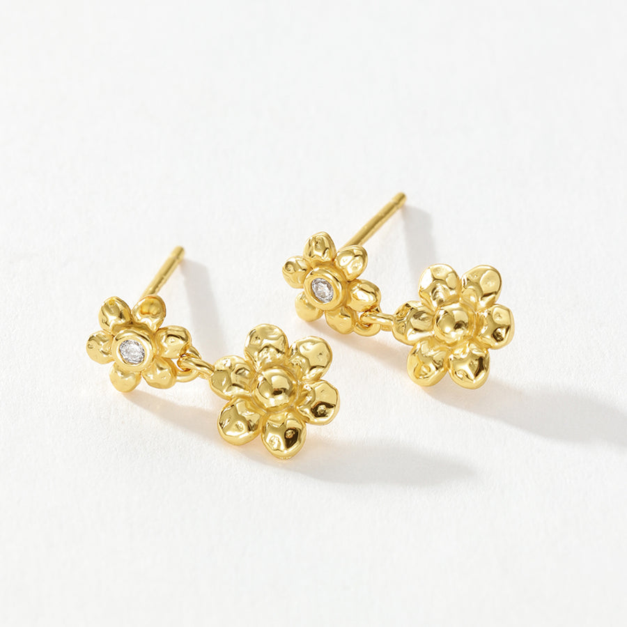 VFE0156 Double Daisy Flower Drop Stud Earring