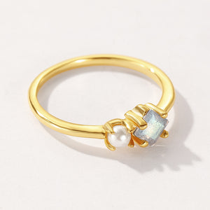 VFJ0566 Square Moonstone Pearl Ring