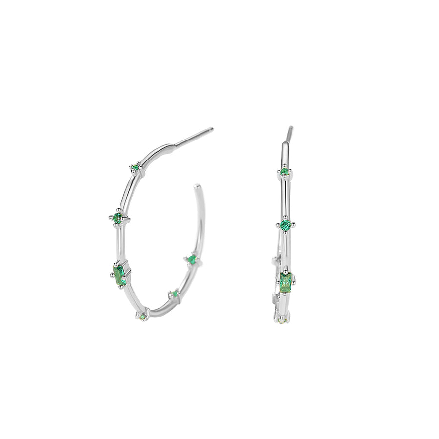 FE2851 925 Sterling Silver Elegant Green Zircon Hoop Earrings