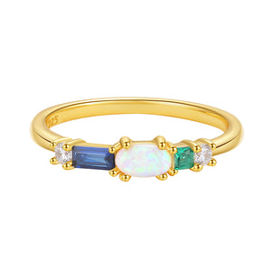 VFJ0461 Oval Opal Geometric Cubic Zirconia Band Ring