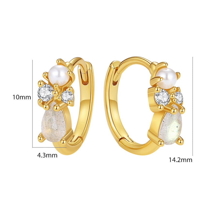 VFE0563 Cluster Pear Moonstone Huggie Hoop Earrings