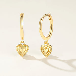 FE2120 925 Sterling Silver Love Heart Dangle Hoop Earrings
