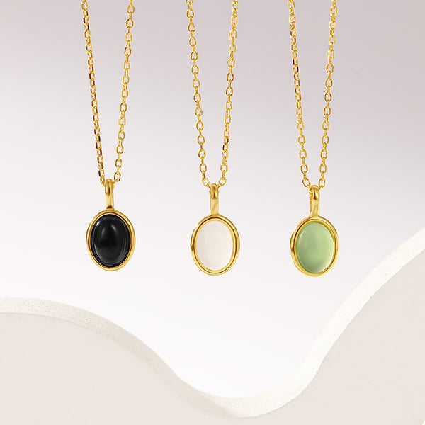 VFX0720 Oval Natural Stone Pendant Necklaces