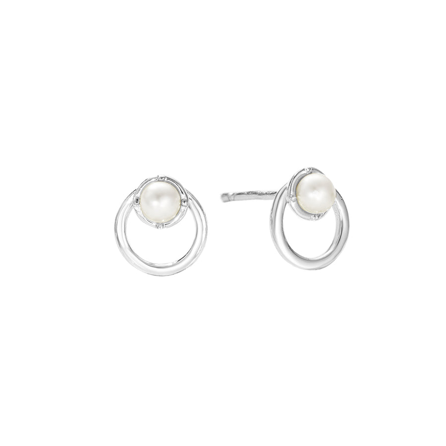 FE2888 925 Sterling Silver Pearl Geometry Stud Earrings