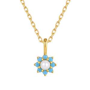 VFX0513 Blue Opal Flower Pearl Necklace