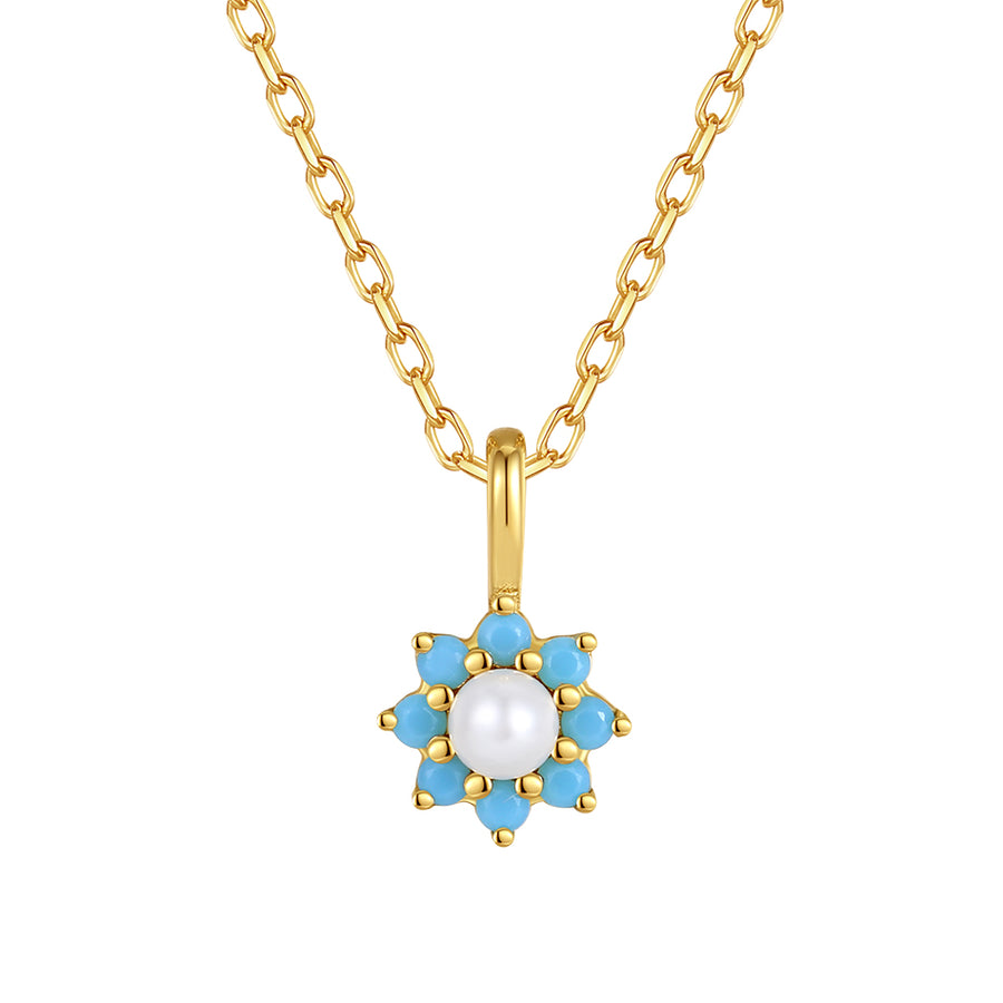 VFX0513 Blue Opal Flower Pearl Necklace