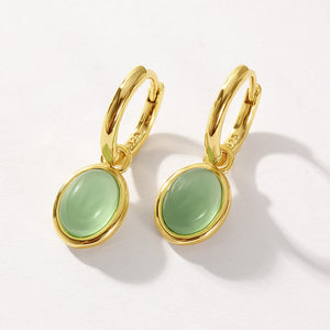 VFE0594 Green Aventurine Bezel Oval Drop Hoop Earrings