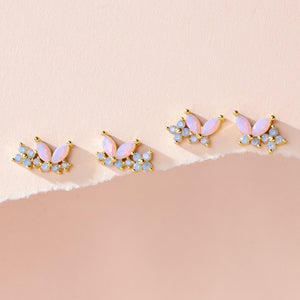 VFE0141 Milky Opal Pink Nano Butterfly Flower Mini Stud Earring