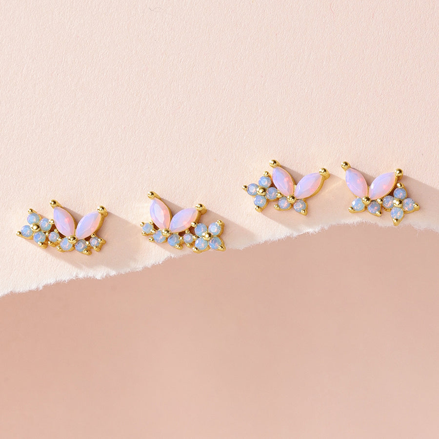 VFE0141 Milky Opal Pink Nano Butterfly Flower Mini Stud Earring