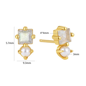 VFE0568 Geometric Square Moonstone Pearl Mini Studs