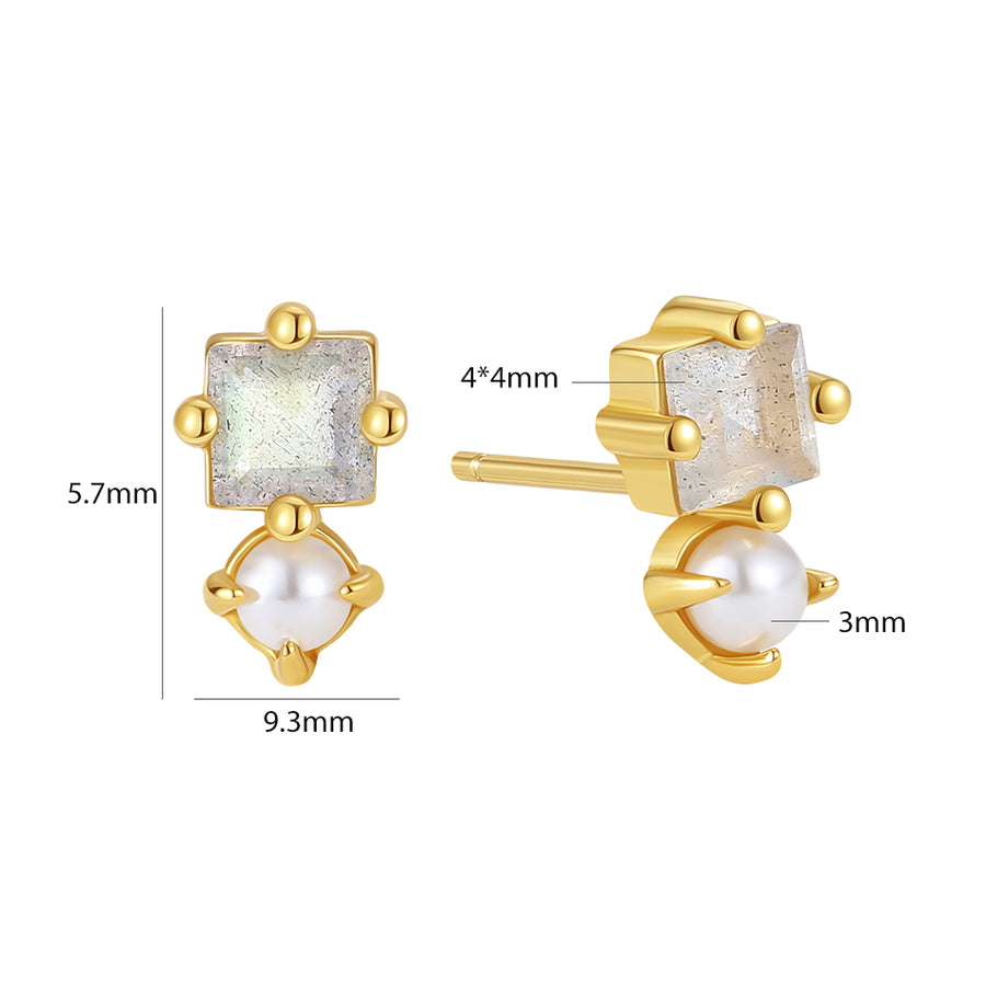 VFE0568 Geometric Square Moonstone Pearl Mini Studs