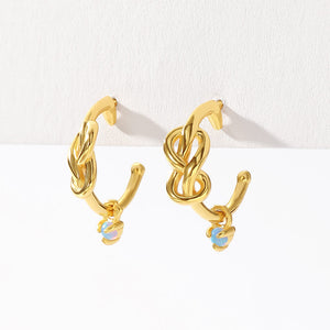 VFE0389 Minimalist Knot Opal Half Hoop Earrings