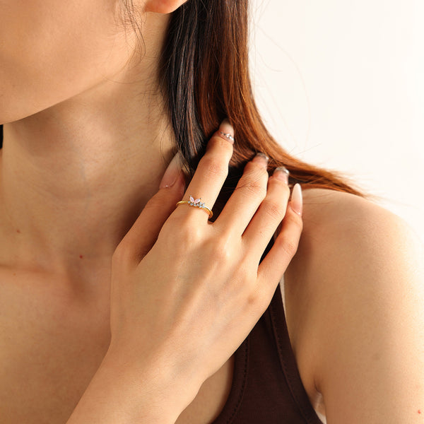 VFJ0147 Milky Opal Pink Nano Butterfly Flower Ring