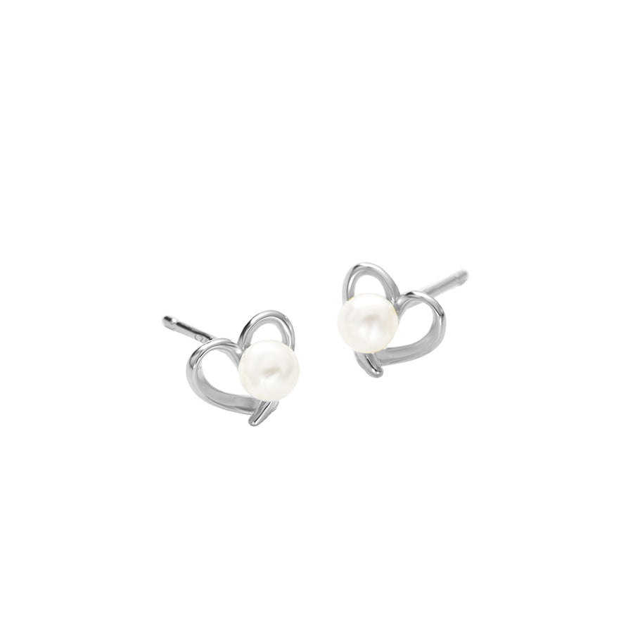 FE2913 925 Sterling Silver Pearl Heart Mini Stud Earring