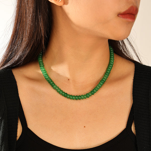 PN0189 925 Sterling Silver Green Charm Beaded Necklace