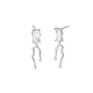 FE2839 925 Sterling Silver Square Zirconia Earrings Irregular Stud Earring