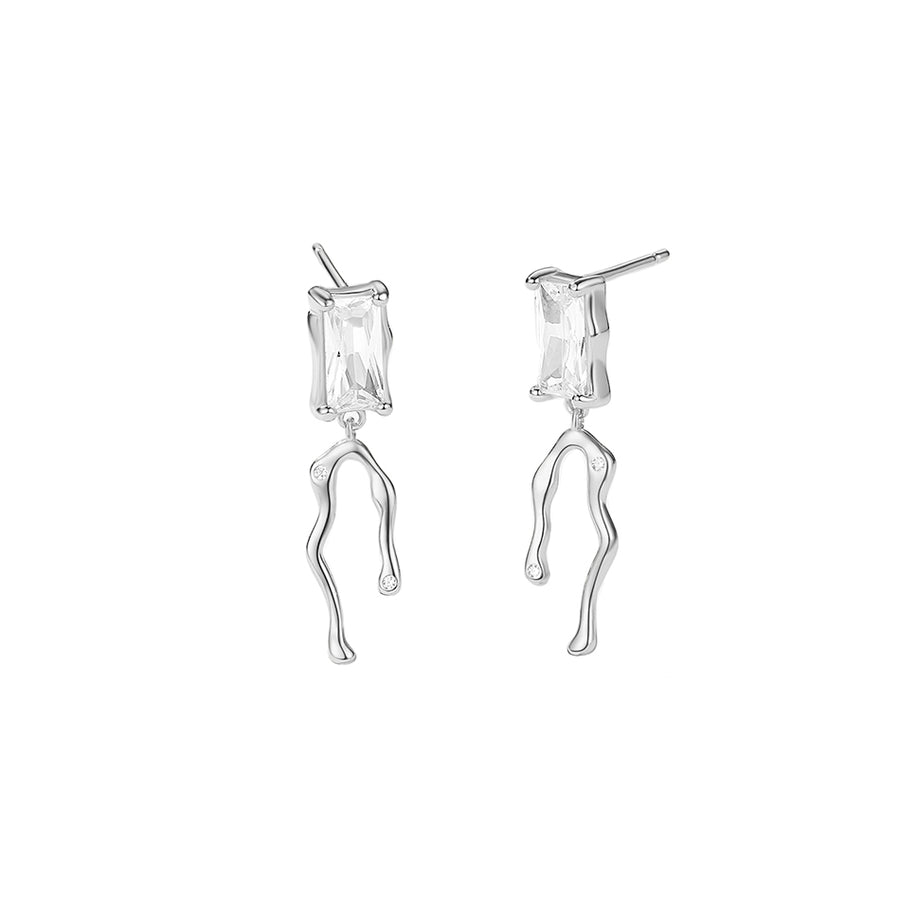 FE2839 925 Sterling Silver Square Zirconia Earrings Irregular Stud Earring