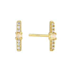 VFE0391 Vertical Bars Mini Stud Earring With Opal CZ