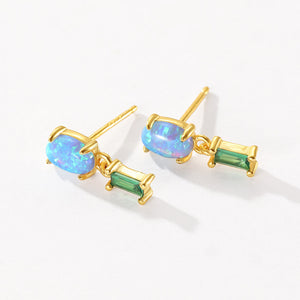 VFE0385 Oval Opal Baguette Zirconia Drop Stud earring