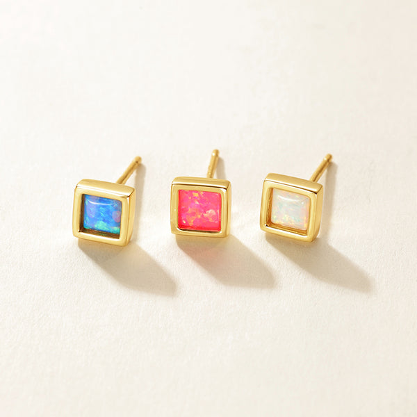 VFE0276 Princess Cut Square Opal Stud Earring