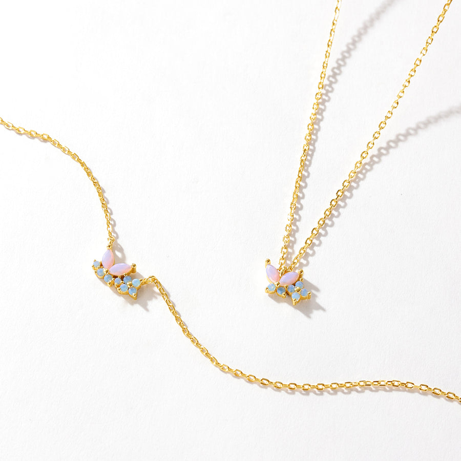 VFX0146 Milky Opal Pink Nano Butterfly Flower Necklace