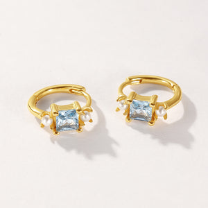 VFE0552 Blue Geometric Square CZ Hoop Earrings