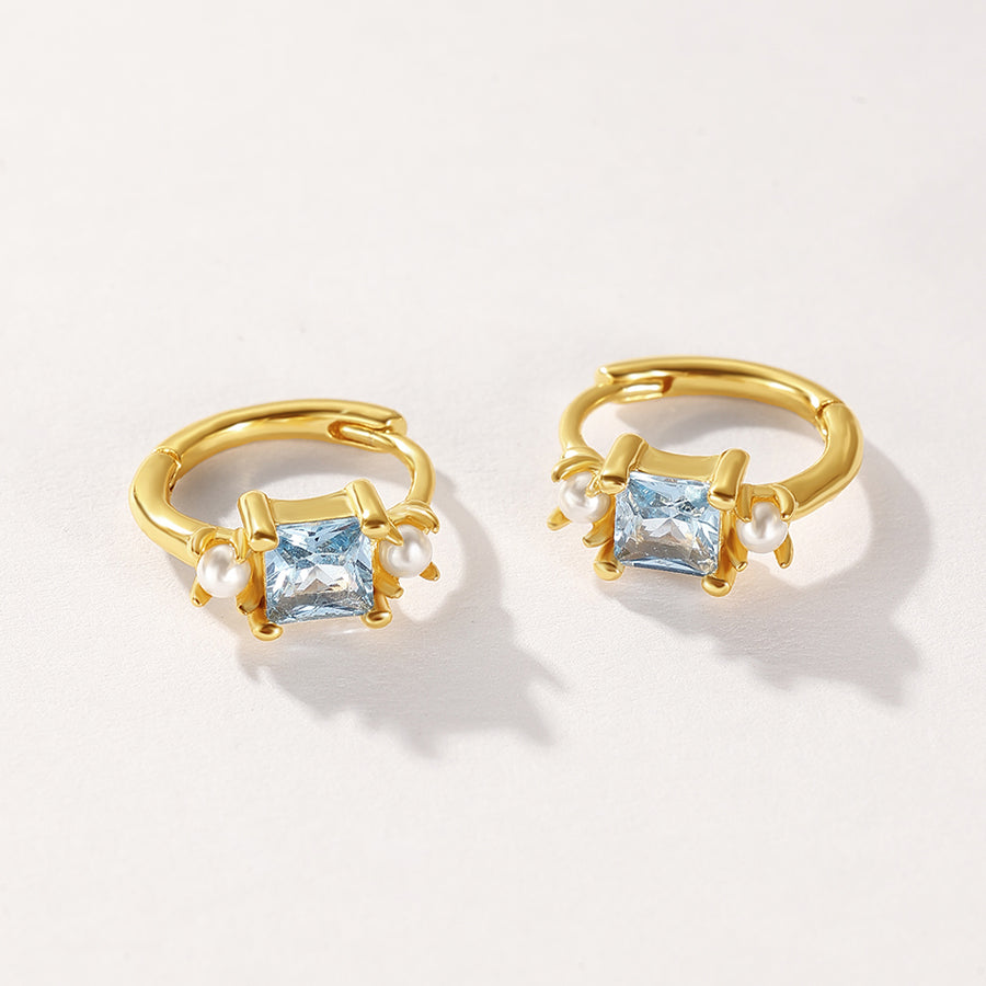 VFE0552 Blue Geometric Square CZ Hoop Earrings