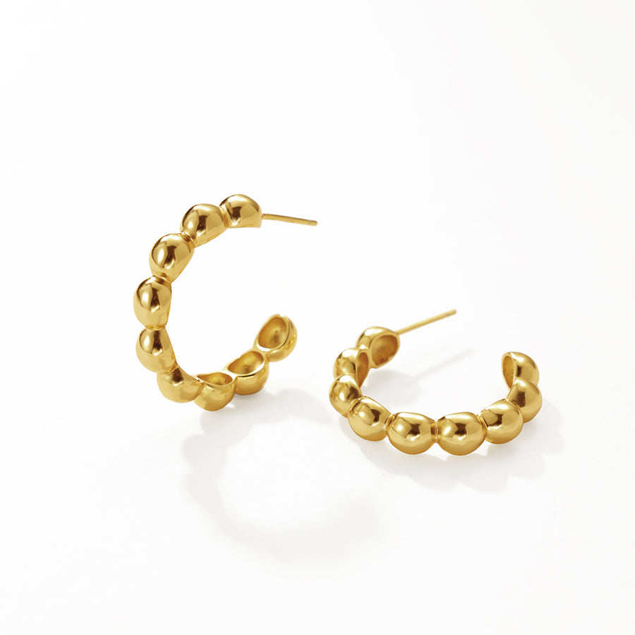 FE3159 Gold Bead Hoop Earring