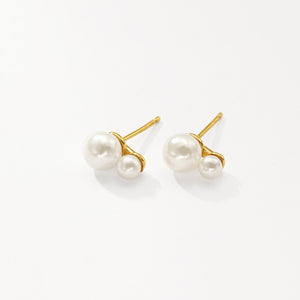 VFE0048 Vintage Double Shell Pearl Stud Earrings