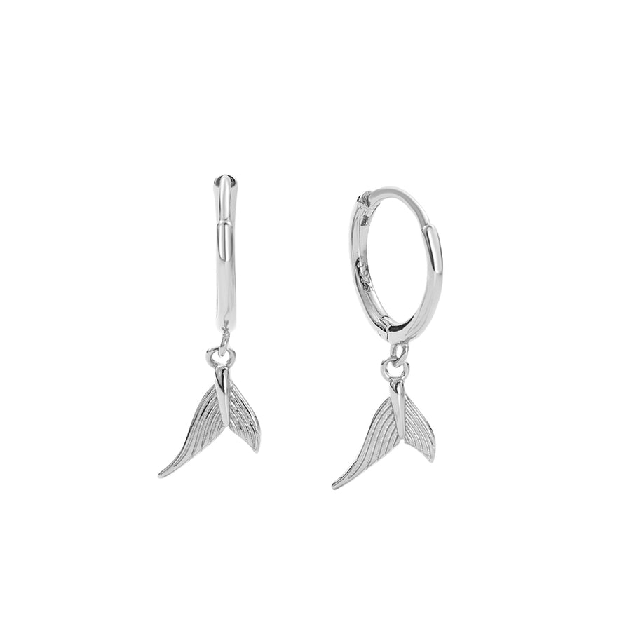 FE2737 925 Sterling Silver Fishtail Dangle Hoop Earrings