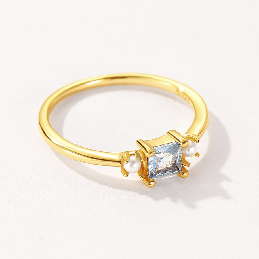 VFJ0551 Square Blue Cubic Zirconia Pearl Ring