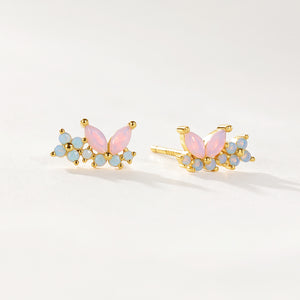 VFE0145 Milky Opal Pink Nano Butterfly Flower Stud Earring