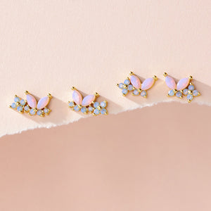 VFE0145 Milky Opal Pink Nano Butterfly Flower Stud Earring