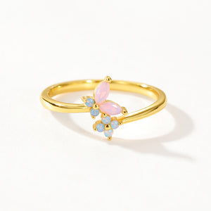 VFJ0142 Milky Opal Pink Nano Butterfly Flower Ring