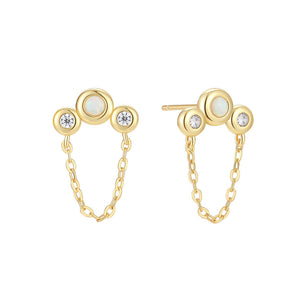 VFE0368 CZ & Opal Chain Piercing Studs Earring