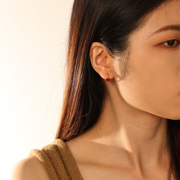 FE2871 925 Sterling Silver Enamel Red Heart Hoop Earrings