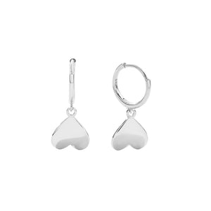 FE2717 925 Sterling Silver Glossy Heart Dangle Hoop Earrings