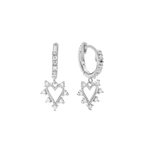 FE2850 925 Sterling Silver Heart Crystal Pendant Hoop Earrings