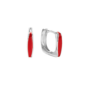 FE2889 925 Sterling Silver Red Enamel Square Hoop Earrings