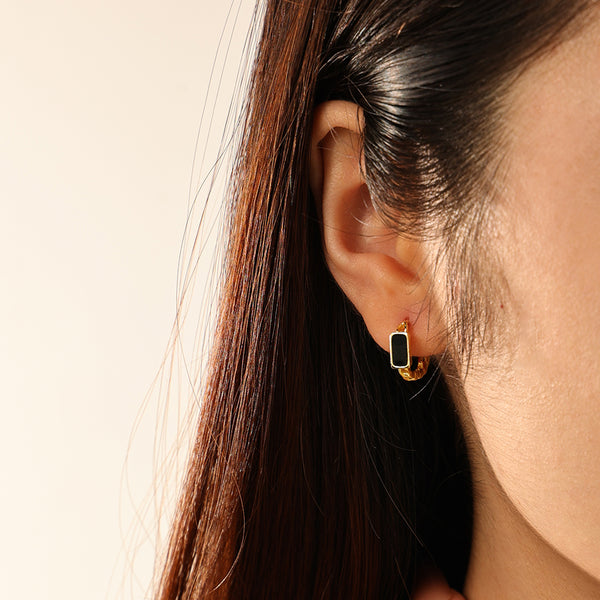 FE2772 925 Sterling Silver Enamel Hoop Earring