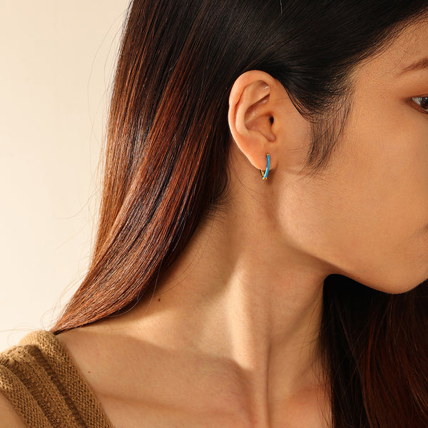 FE2893 925 Sterling Silver Simple Enamel Hoop Earrings