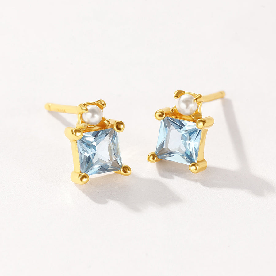 VFE0553 Blue Geometric Square CZ Mini Stud Earrings